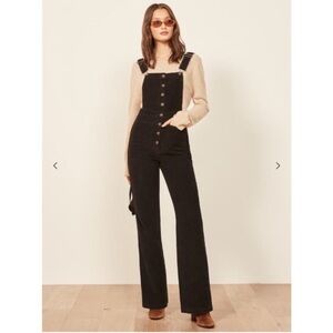 REFORMATION cassidy black corduroy wide leg overalls fall cozy size 0